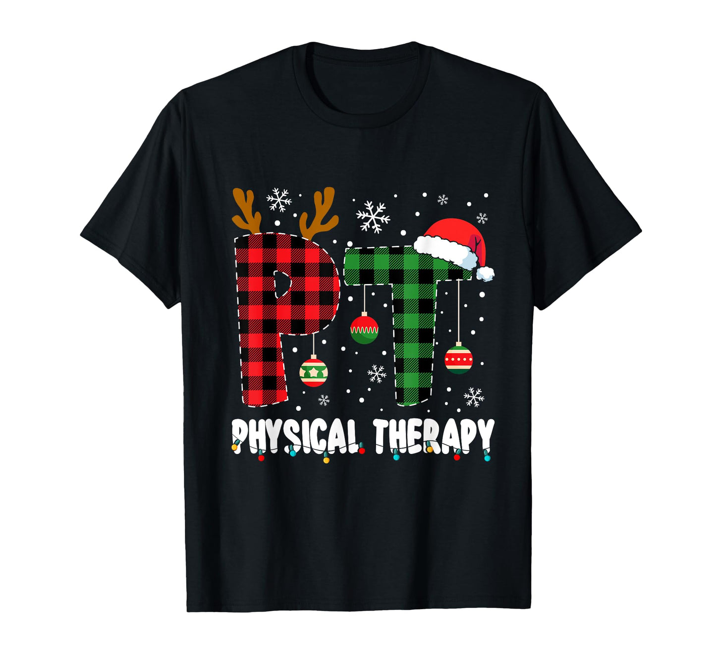 Christmas Physical Therapy Apparel Unisex-Adults T-Shirt Black Small Crew Neck Short Sleeve Modern Classic Christmas Physical Therapy Assistant T-Shirt