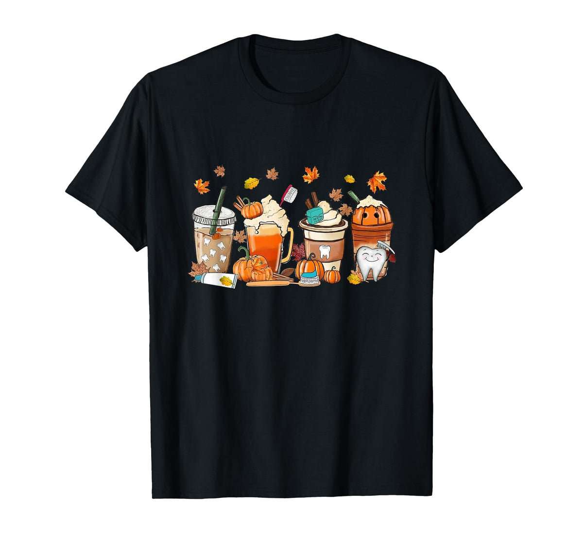 Retro Fall Coffee Dentist Tooth Thankful Dental Hygienist T-Shirt
