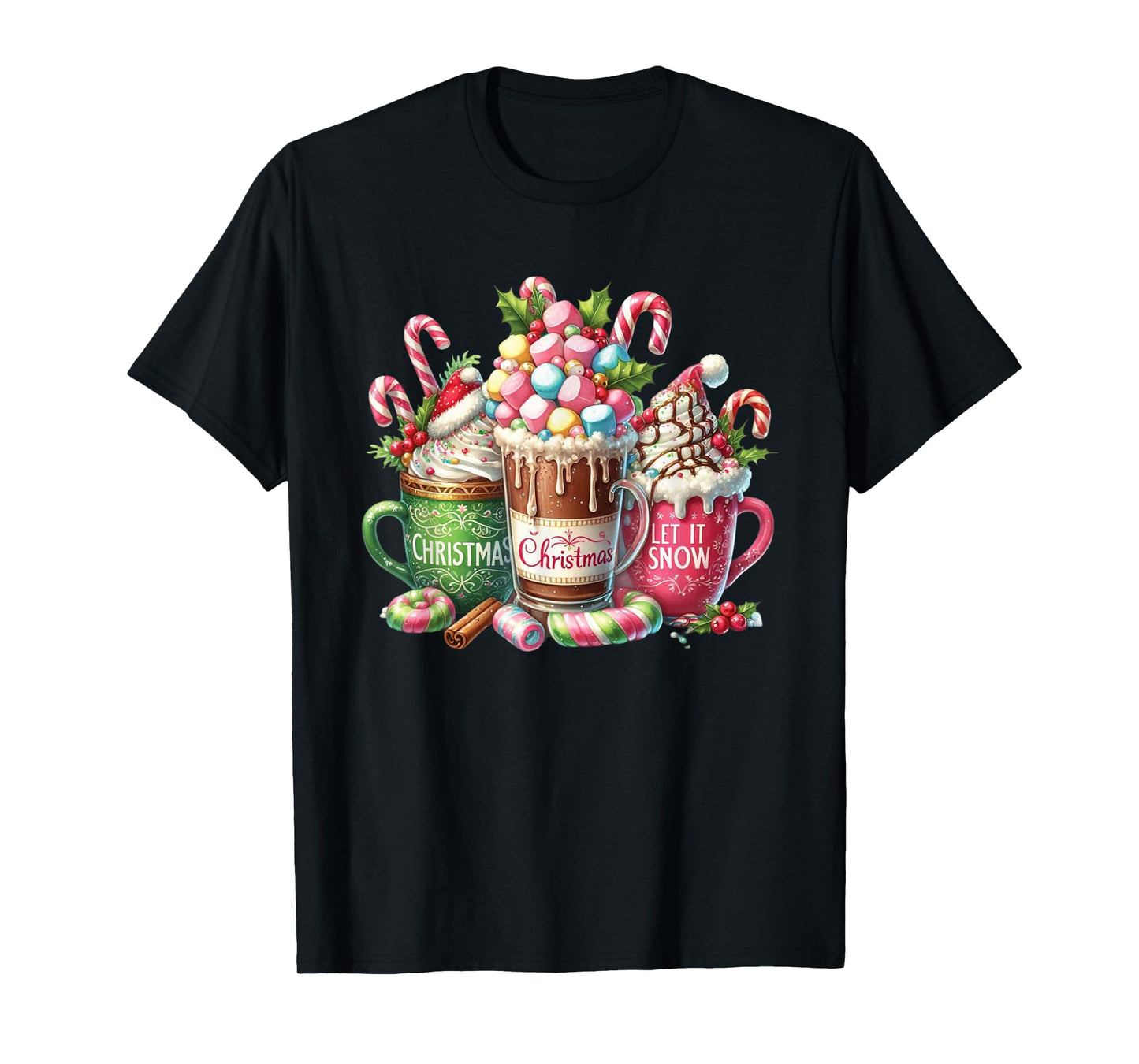 Christmas Cocoa Mug Candy Cane Marshmallow Holiday Graphic T-Shirt