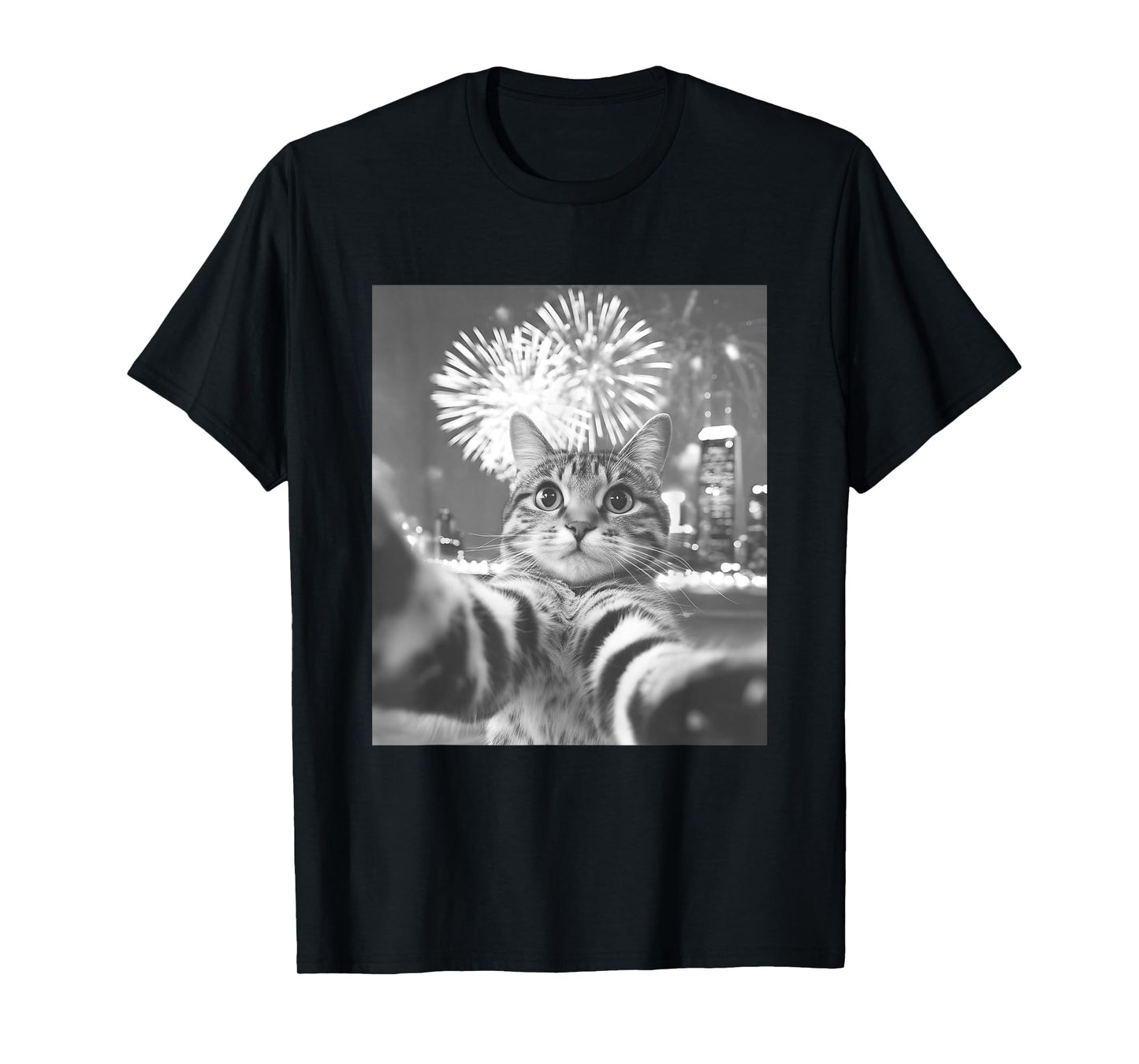 Funny Cat Selfie New Year Firework T-Shirt