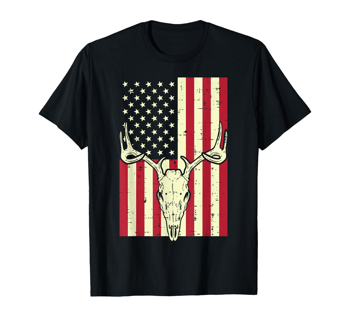 American Flag Deer Skull Vintage Hunting Patriotic Hunt Dad T-Shirt