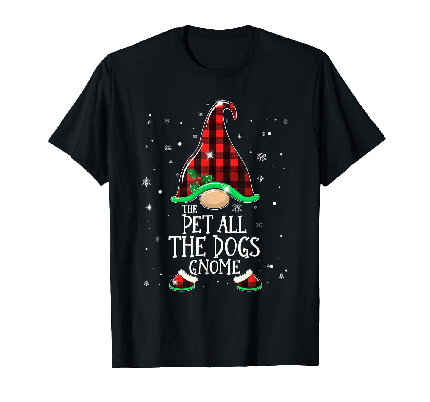 THE PET ALL THE DOGS Gnome Buffalo Plaid Matching Christmas T-Shirt