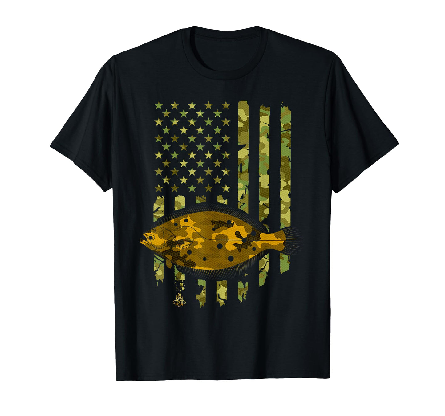 Flatfish Fishing Plaice Halibut American Flag Camouflage T-Shirt