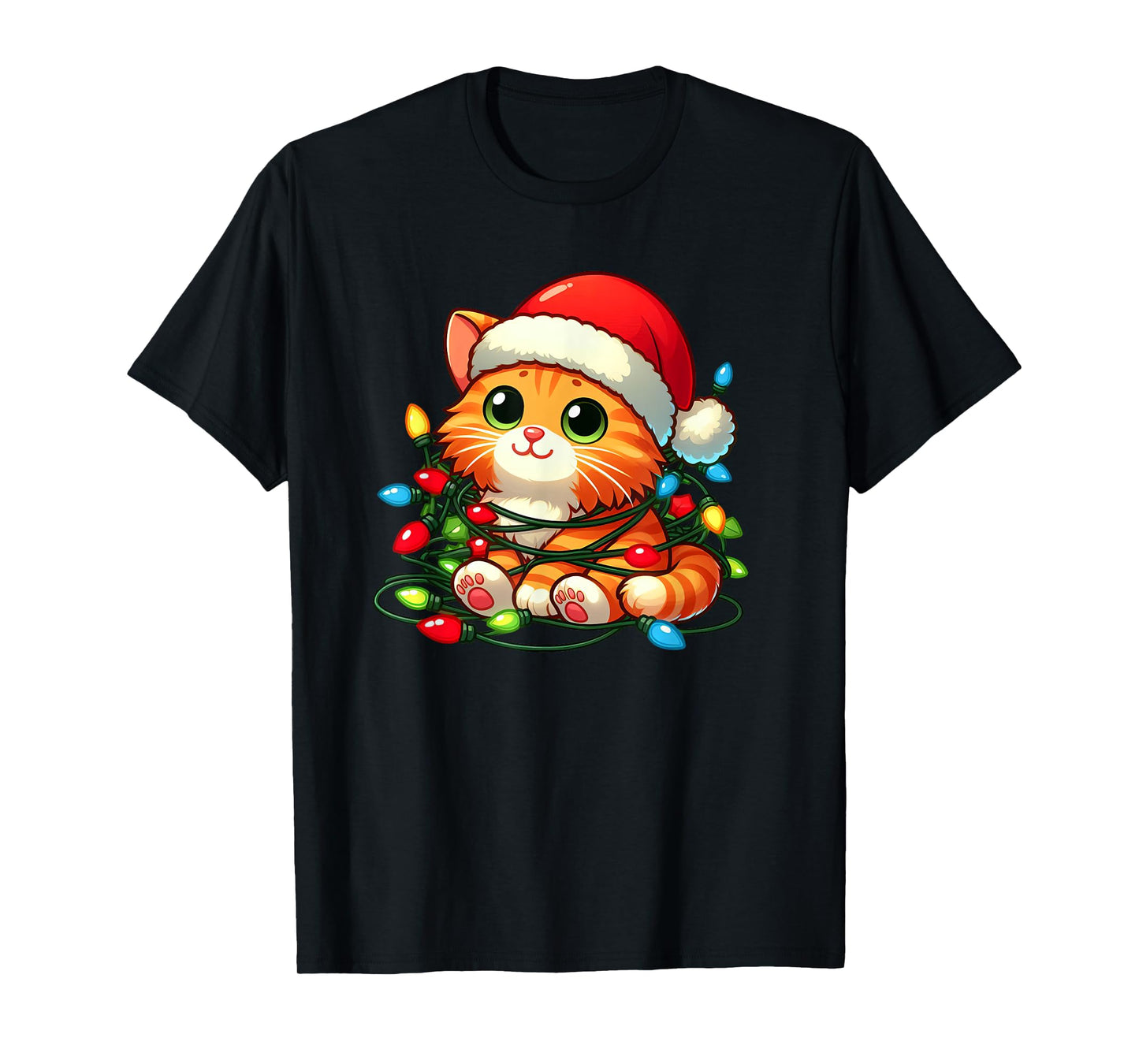 Orange Tabby Cat Christmas Lights Pet Funny Xmas T-Shirt for Men Women Kids