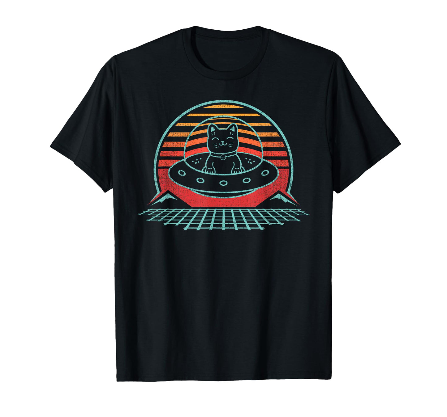 UFO Anime Space Cat Alien Retro Kawaii Funny T-Shirt