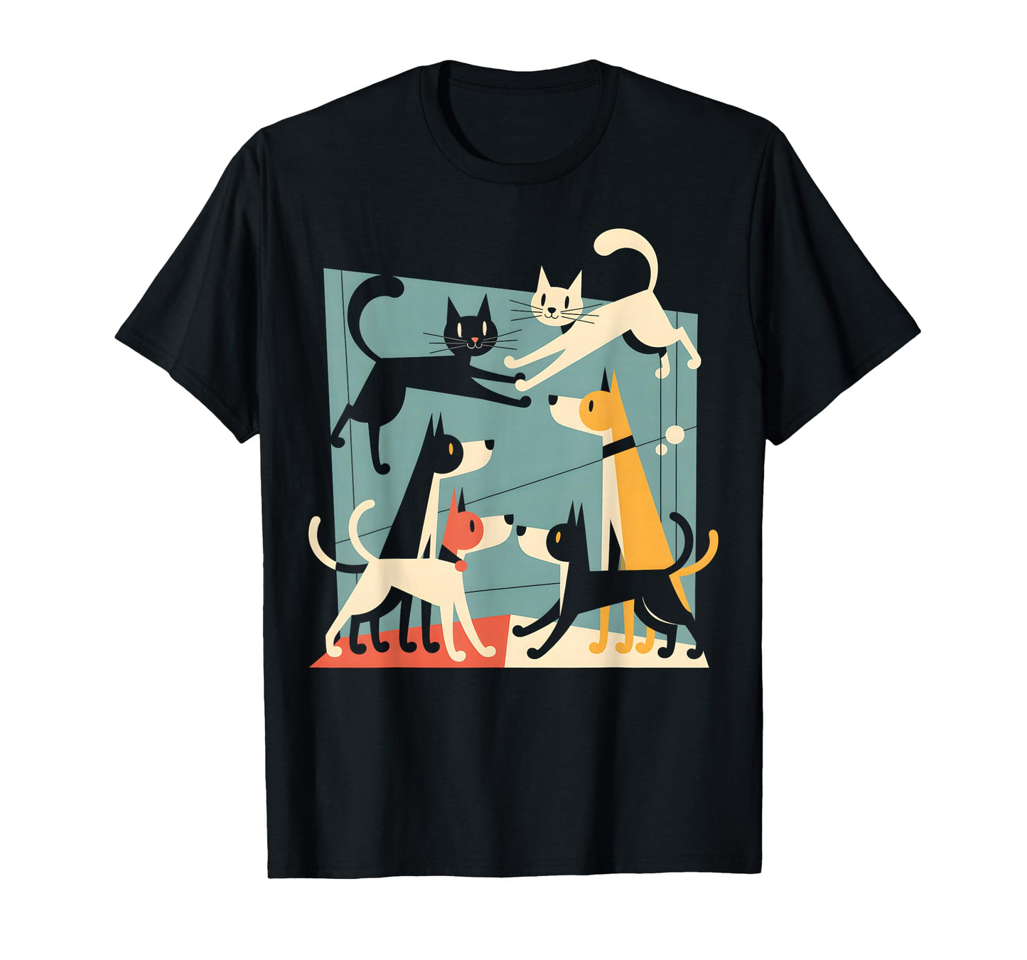 Retro Mid-Century Modern Dogs Cats 50s 60s Style T-Shirt