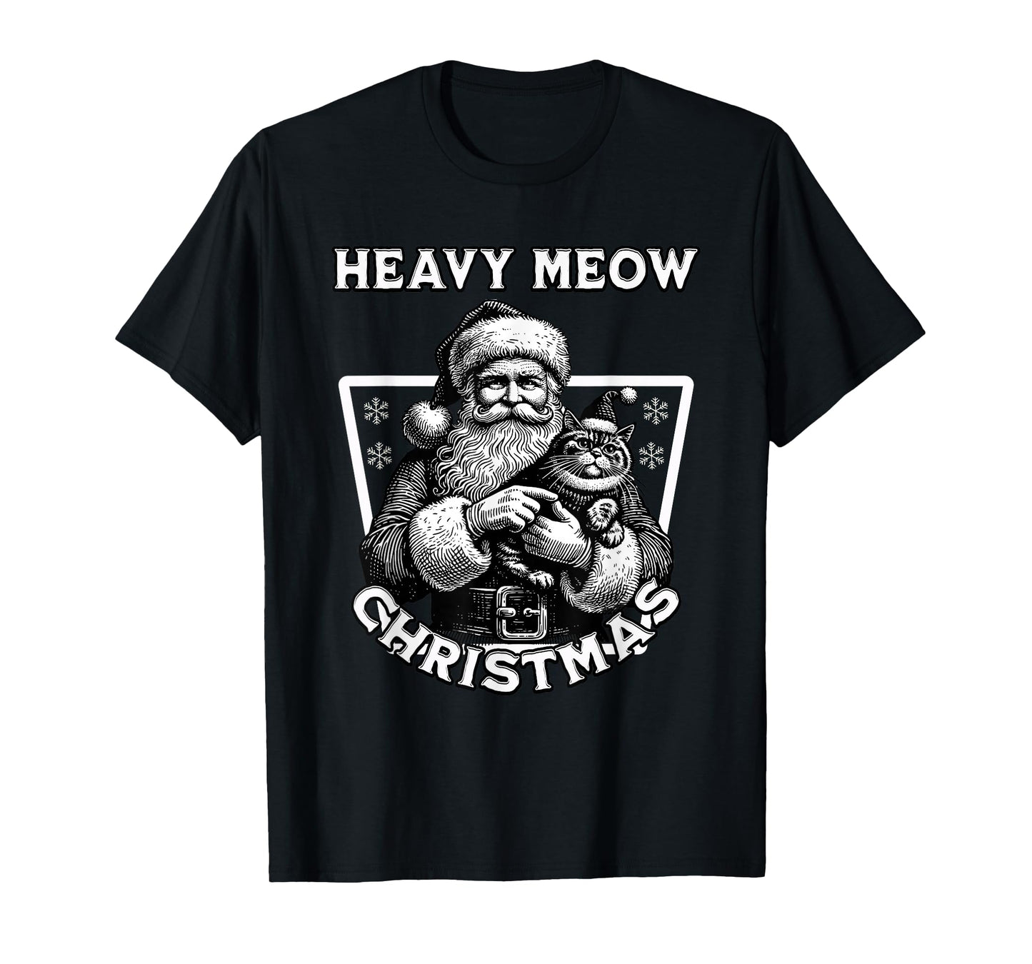Heavy Meow Christmas Funny Cat Santa T-Shirt