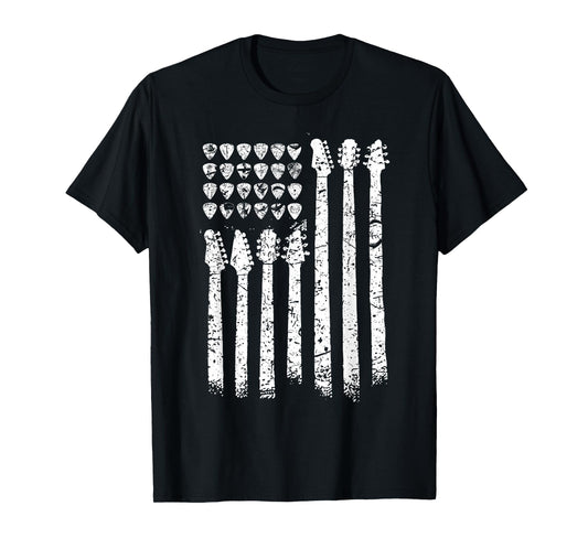 Patriotic American Flag Guitar Guitarist Gift Musician T-Shirt