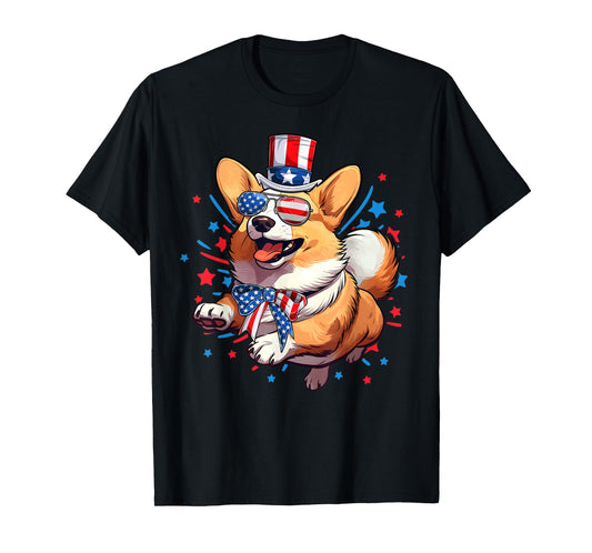 Corgi Dog 4th of July American USA Flag Patriotic Funny T-Shirt