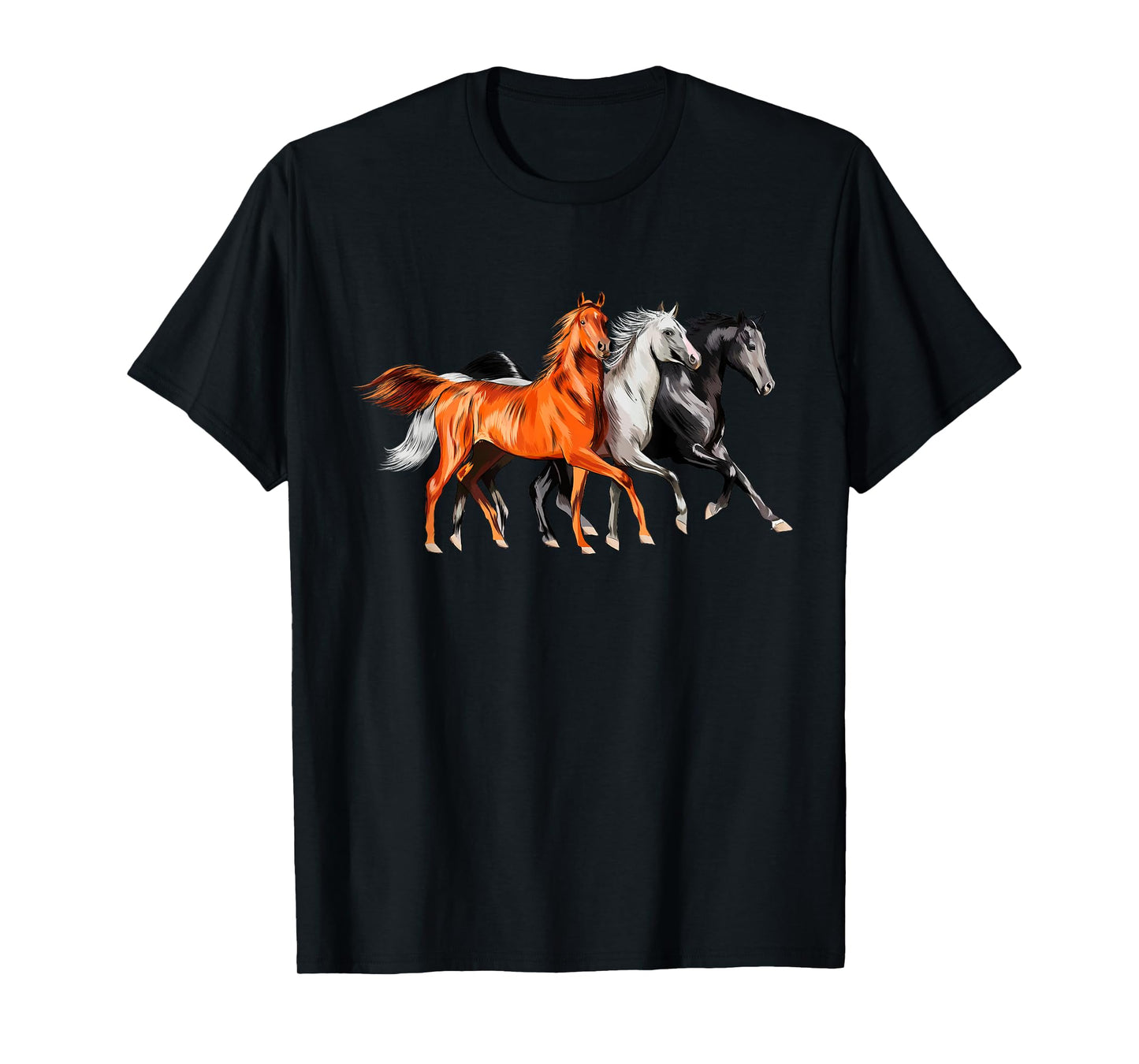 Cool 3 Wild Horses Running Around Vintage Novelty T-Shirt