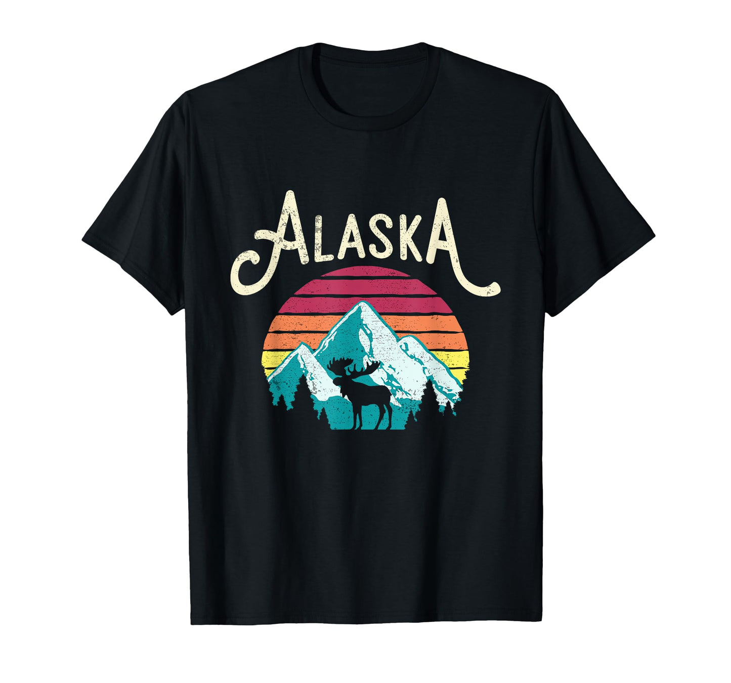 Retro Alaska AK Juneau Mountains Wildlife Moose T-Shirt