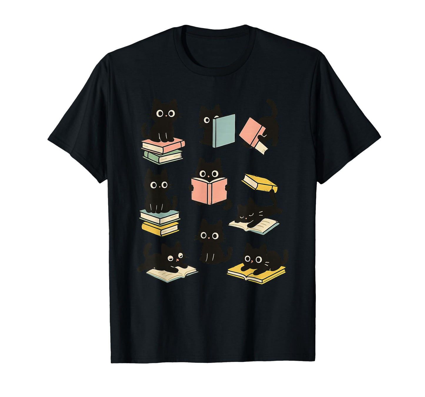 Funny Black Cats Reading Books Cat Lover T-Shirt