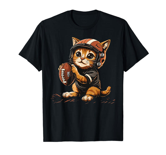 Cute Football Cat on Football player T-Shirt for Men Women Kids