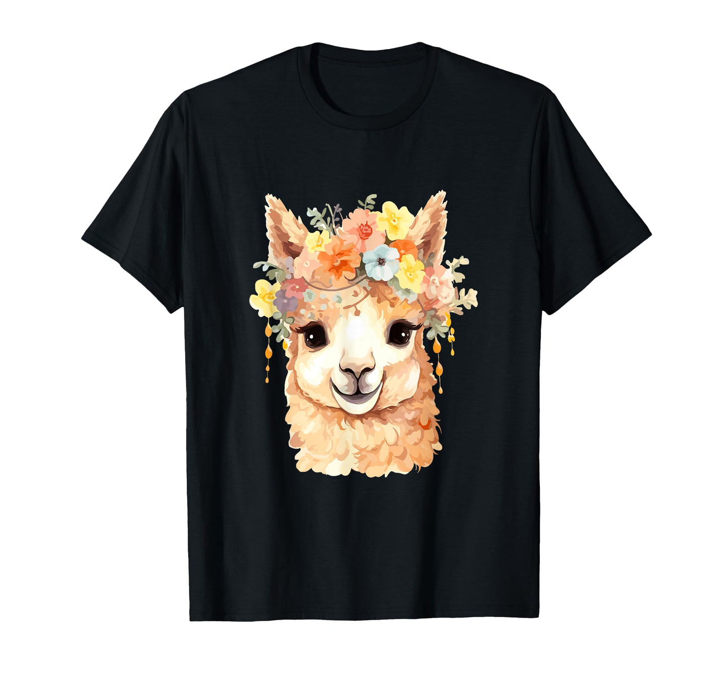 Alpaca with flowers, cute alpaca and llama T-Shirt