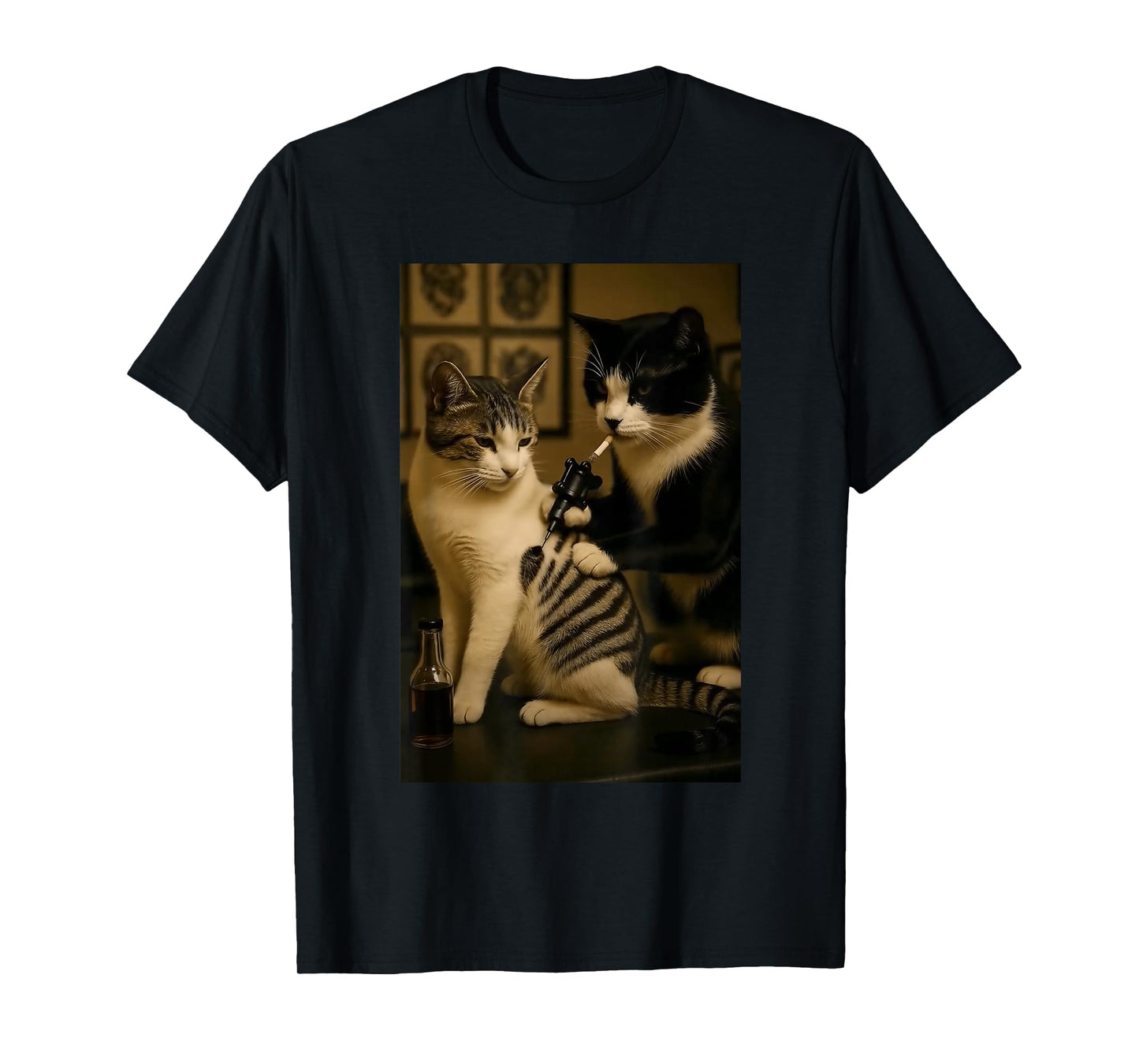 Vintage Cat Smoking Tattoo Inked Kitty Artist Funny Meme T-Shirt