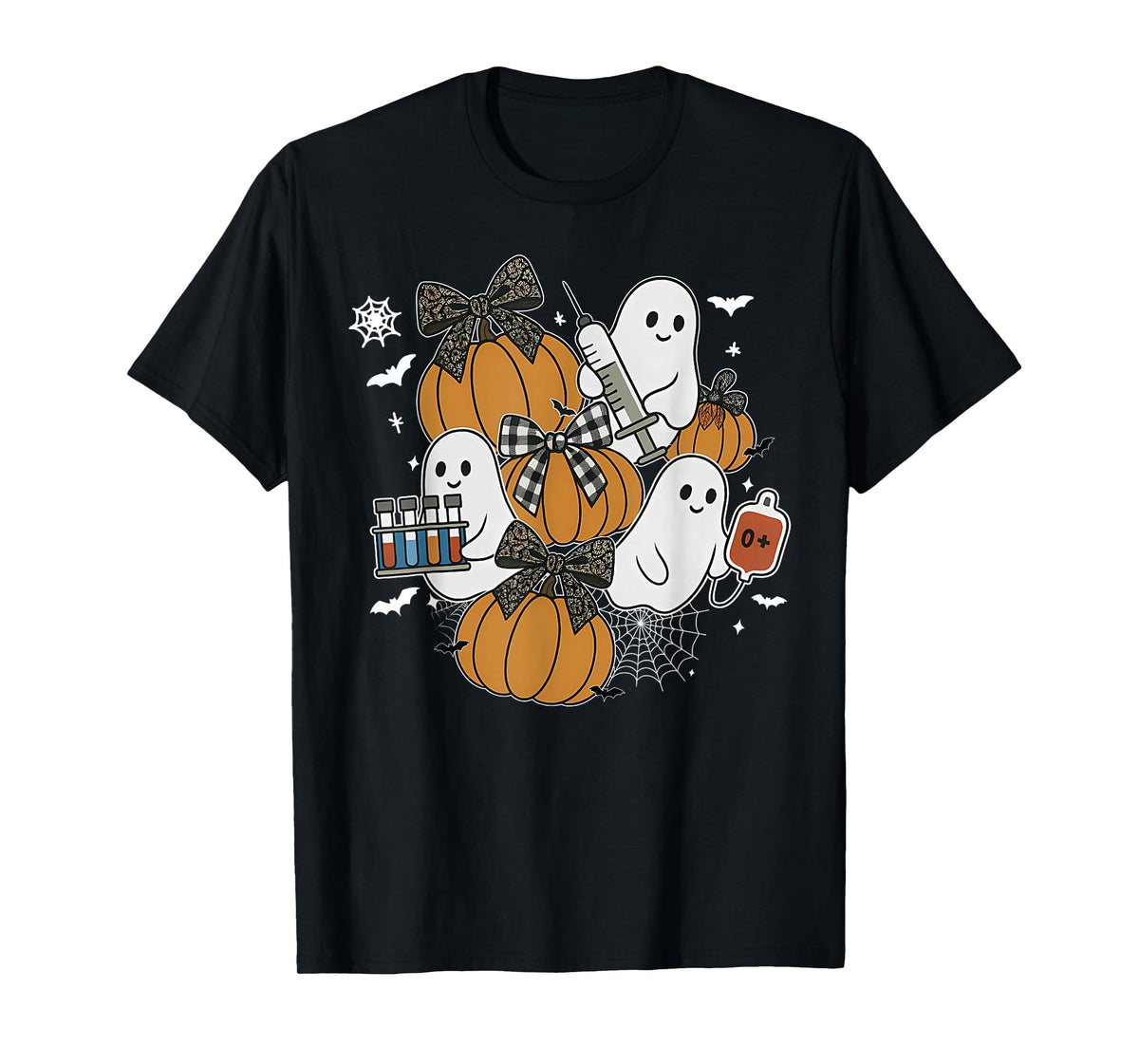 Ghost Nurse Phlebotomist Halloween Pumpkin Bow Phlebotomy T-Shirt