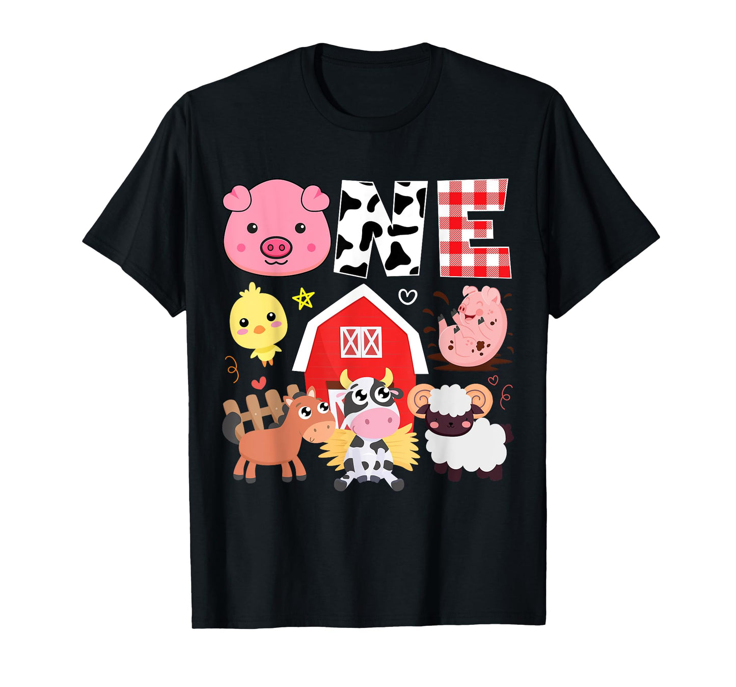 1st Birthday One Year Old Farm Theme Animals Birthday Party T-Shirt