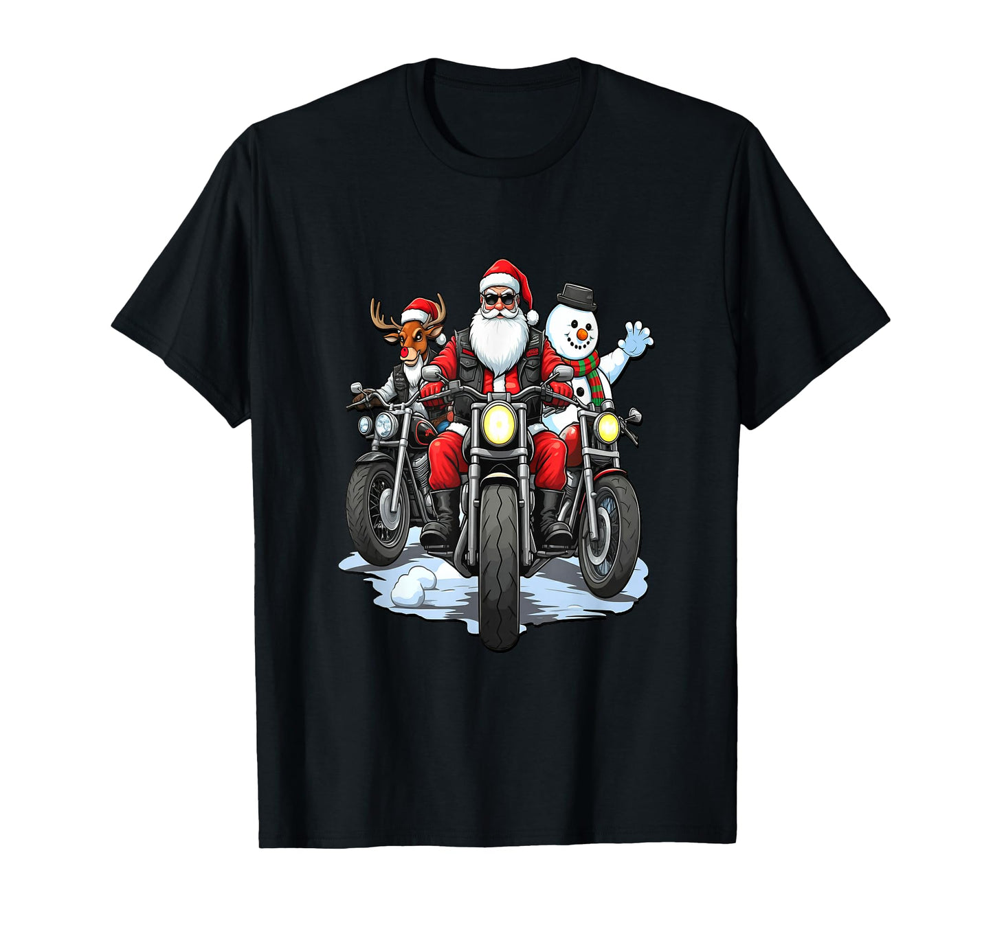 Santa, Reindeer & Snowman Bikers on Motorcycles T-Shirt