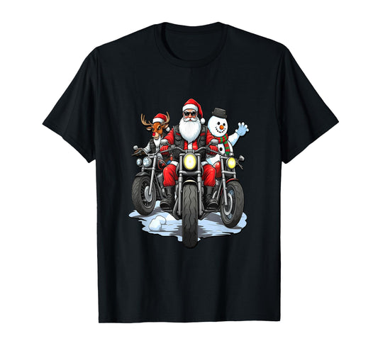 Santa, Reindeer & Snowman Bikers on Motorcycles T-Shirt