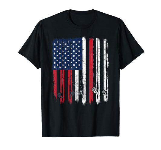 American Flag Fishing Rod Fishing T-Shirt