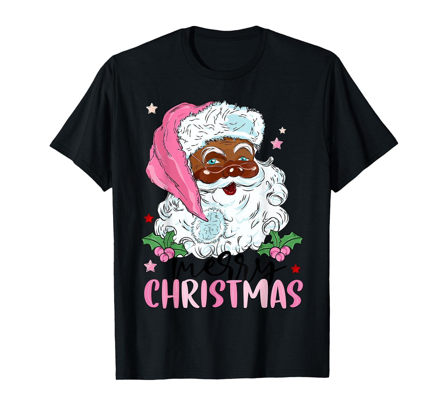 Merry Christmas Santa Claus Black Afro African American Xmas T-Shirt