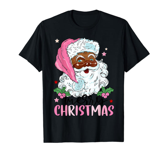 Merry Christmas Santa Claus Black Afro African American Xmas T-Shirt