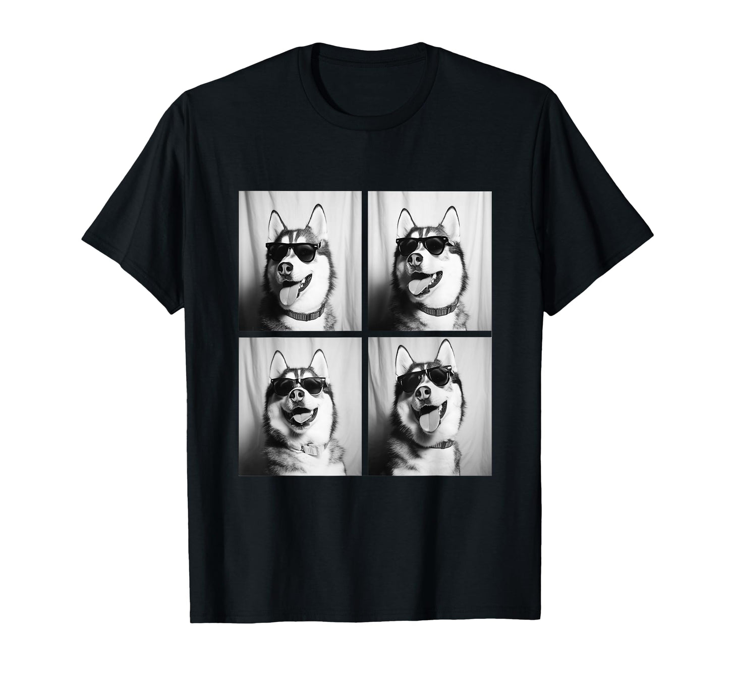 Funny Siberian Husky Dogs with Sunglasses Photos Pets Meme T-Shirt