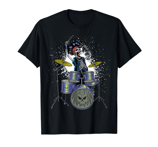 Skeleton Drummer Skull Drums Cool Percussion Drum Sticks T-Shirt