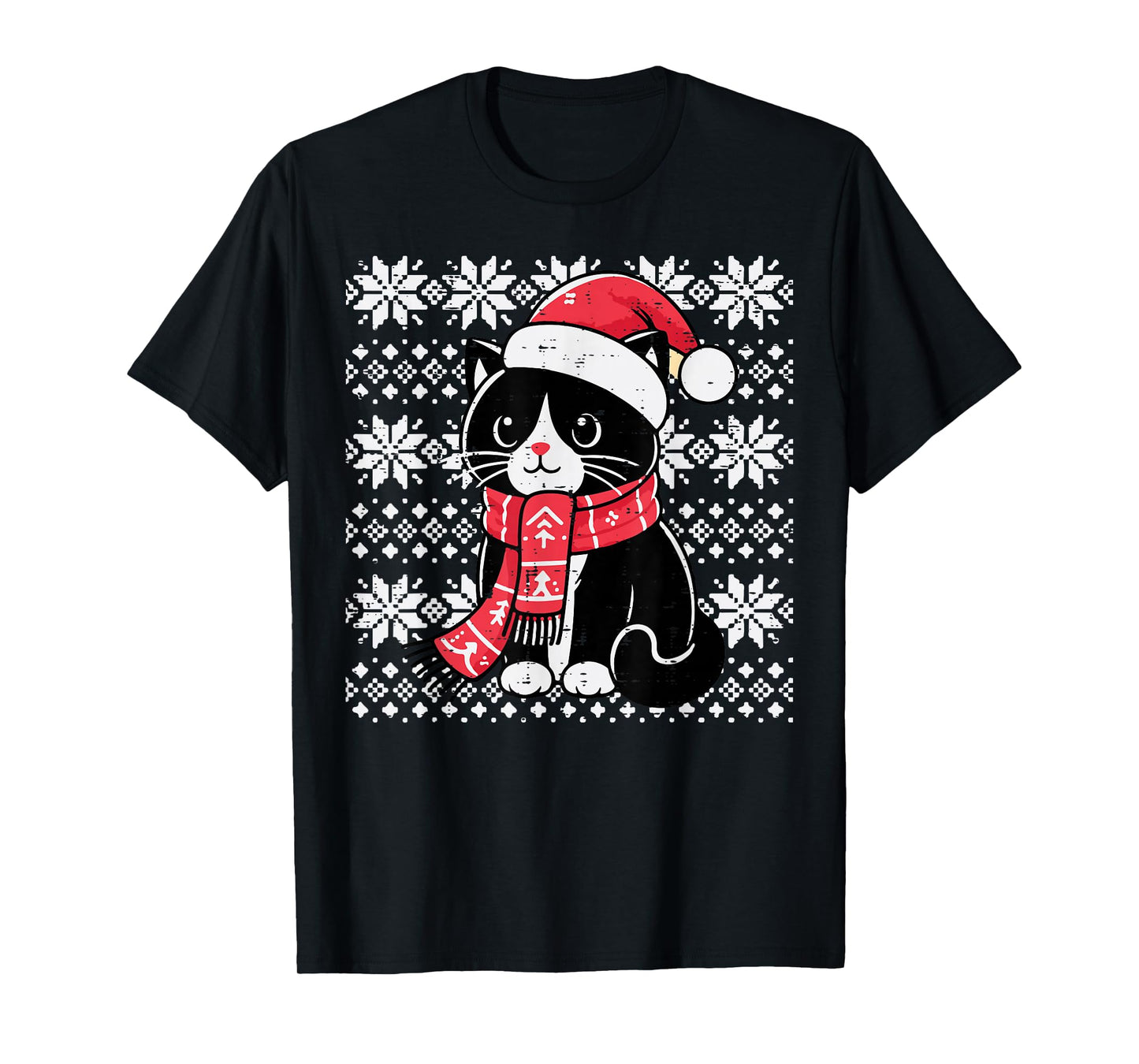 Christmas Tuxedo Cat Santa Scarf Ugly Xmas Women Girls Kids T-Shirt