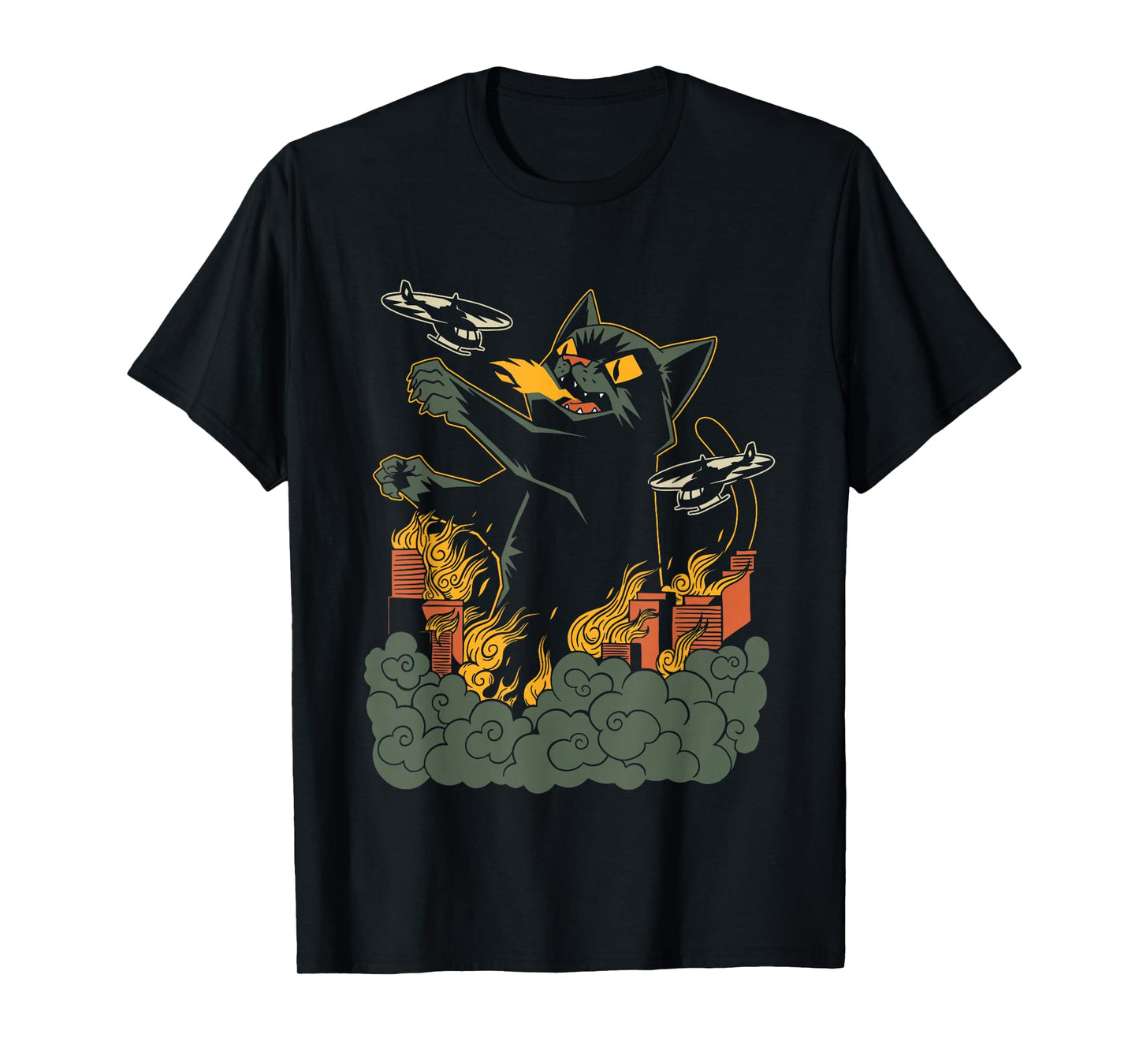 Kaiju Cat Anime Comic Art Japanese Zilla Big Cat Graphic T-Shirt