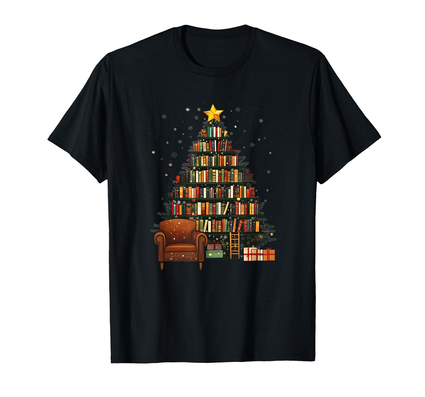 Christmas Tree Bookshelf - Book Lover Library T-Shirt