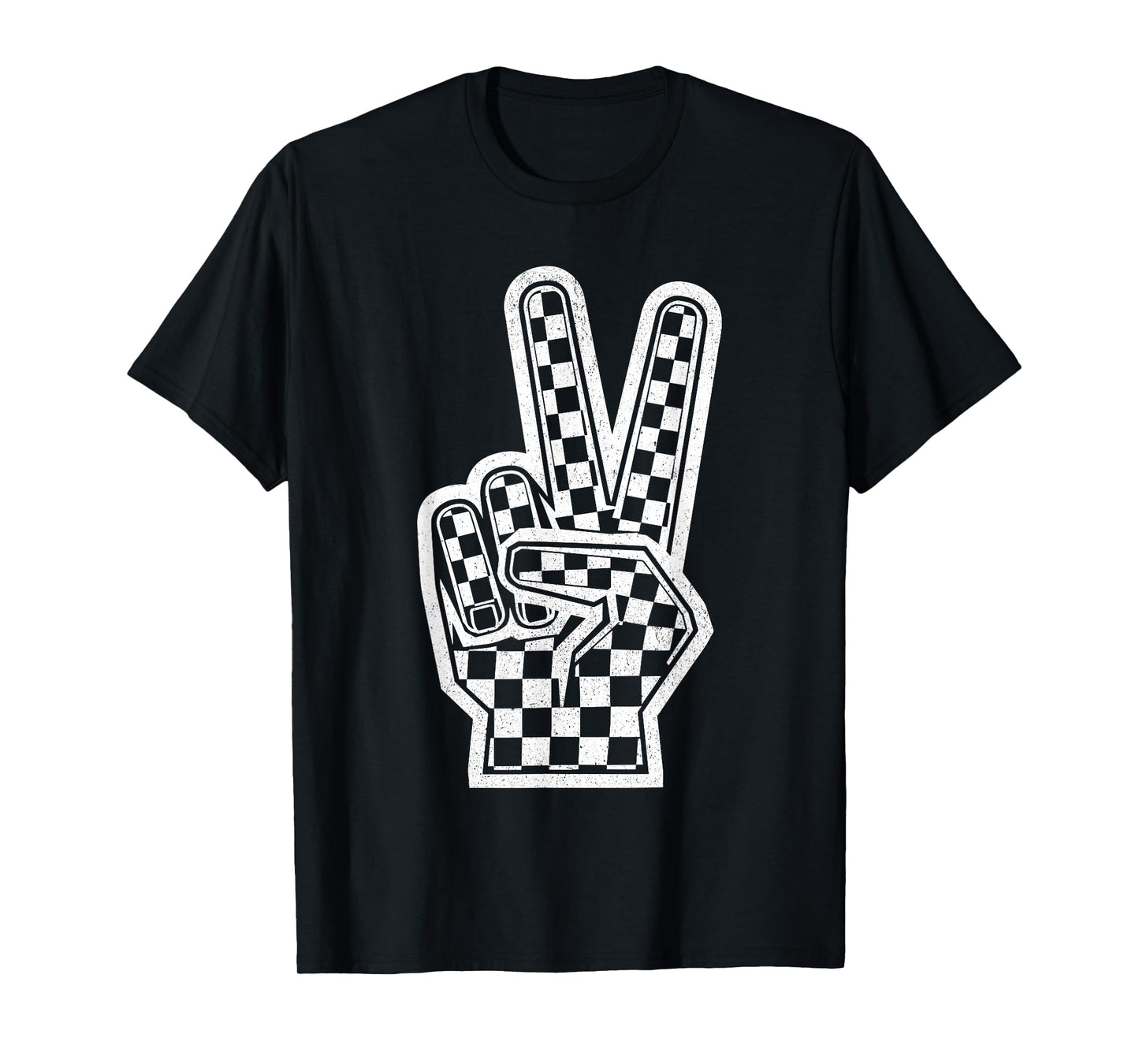 Checkered Peace Sign Shirt Vintage Racing Flag Kids Boy Girl T-Shirt