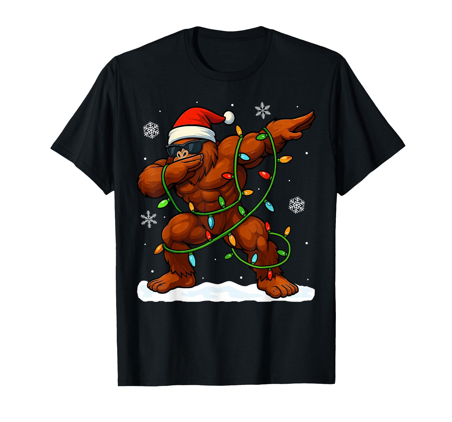 Dabbing Bigfoot Christmas Lights Boys Christmas Sasquatch T-Shirt