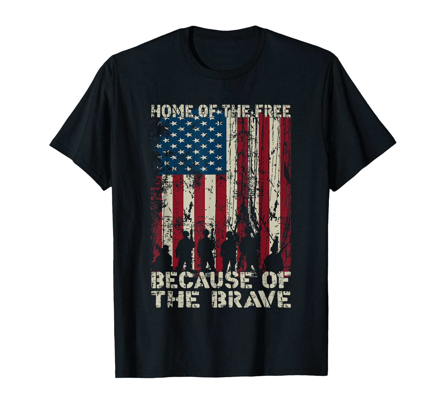 Home of The Free Because of The Brave Distress American Flag T-Shirt
