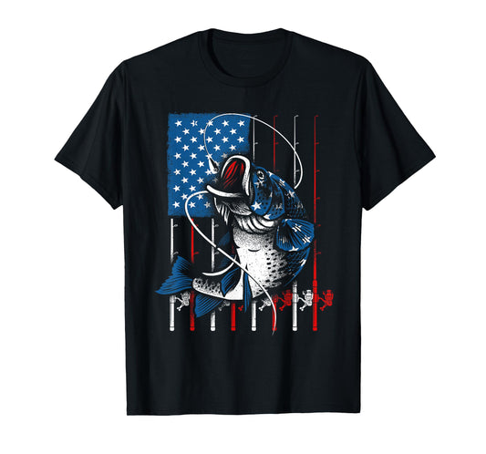 Cool Fishing for Men Women American Flag USA Fish Lover T-Shirt
