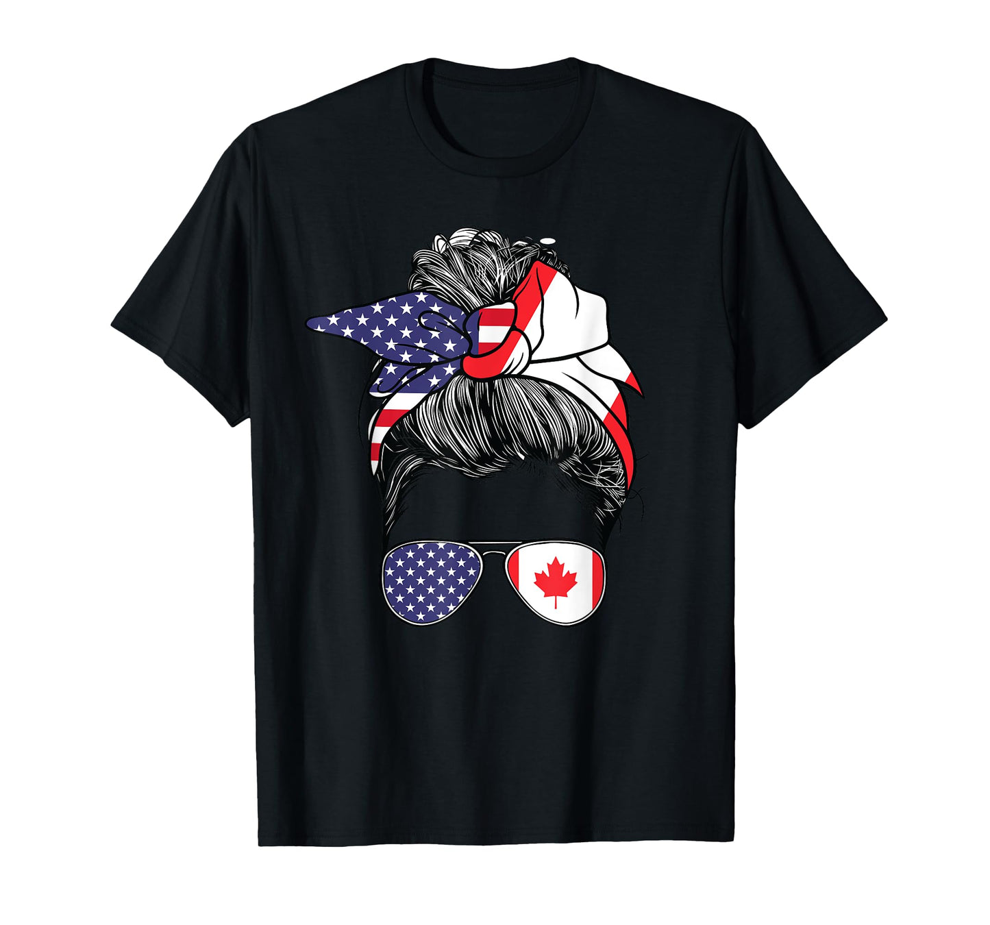 Canadian Women Girl USA Heritage American Canada Flag T-Shirt