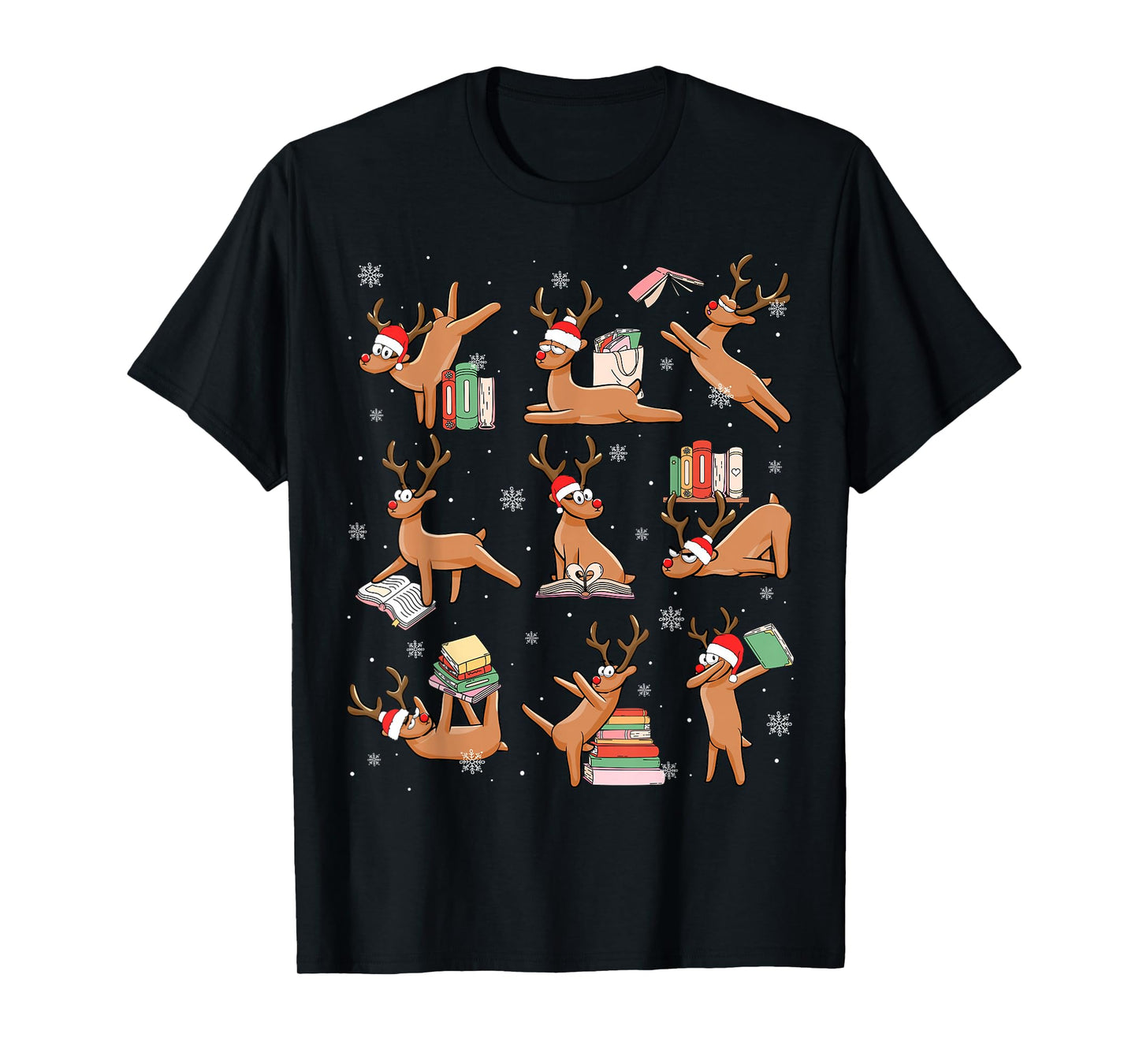 Reindeer Reading Book Christmas Teacher Librarian Bookworm T-Shirt
