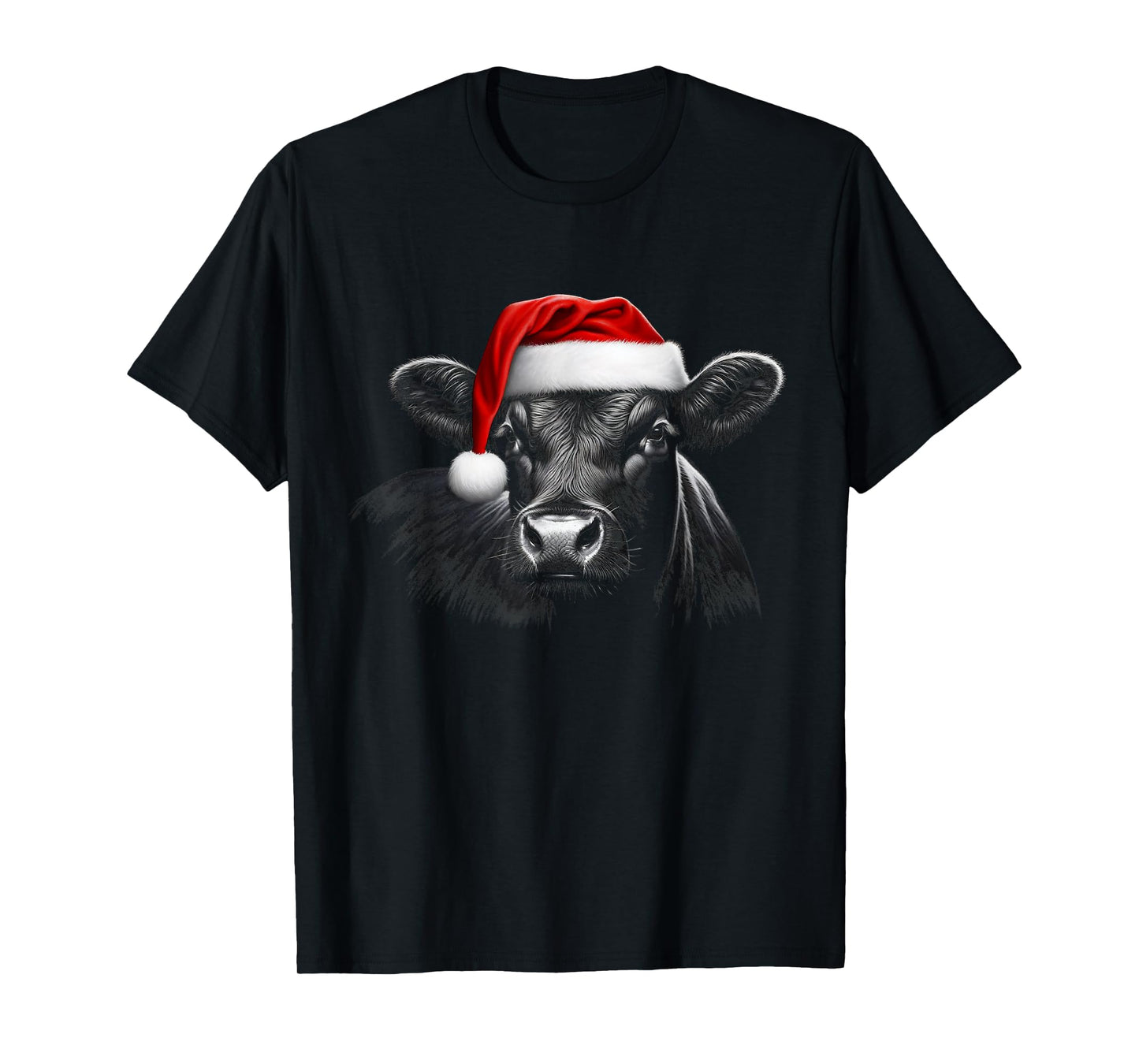 Angus Rancher Christmas Hat Cow Santa Hat Black T-Shirt