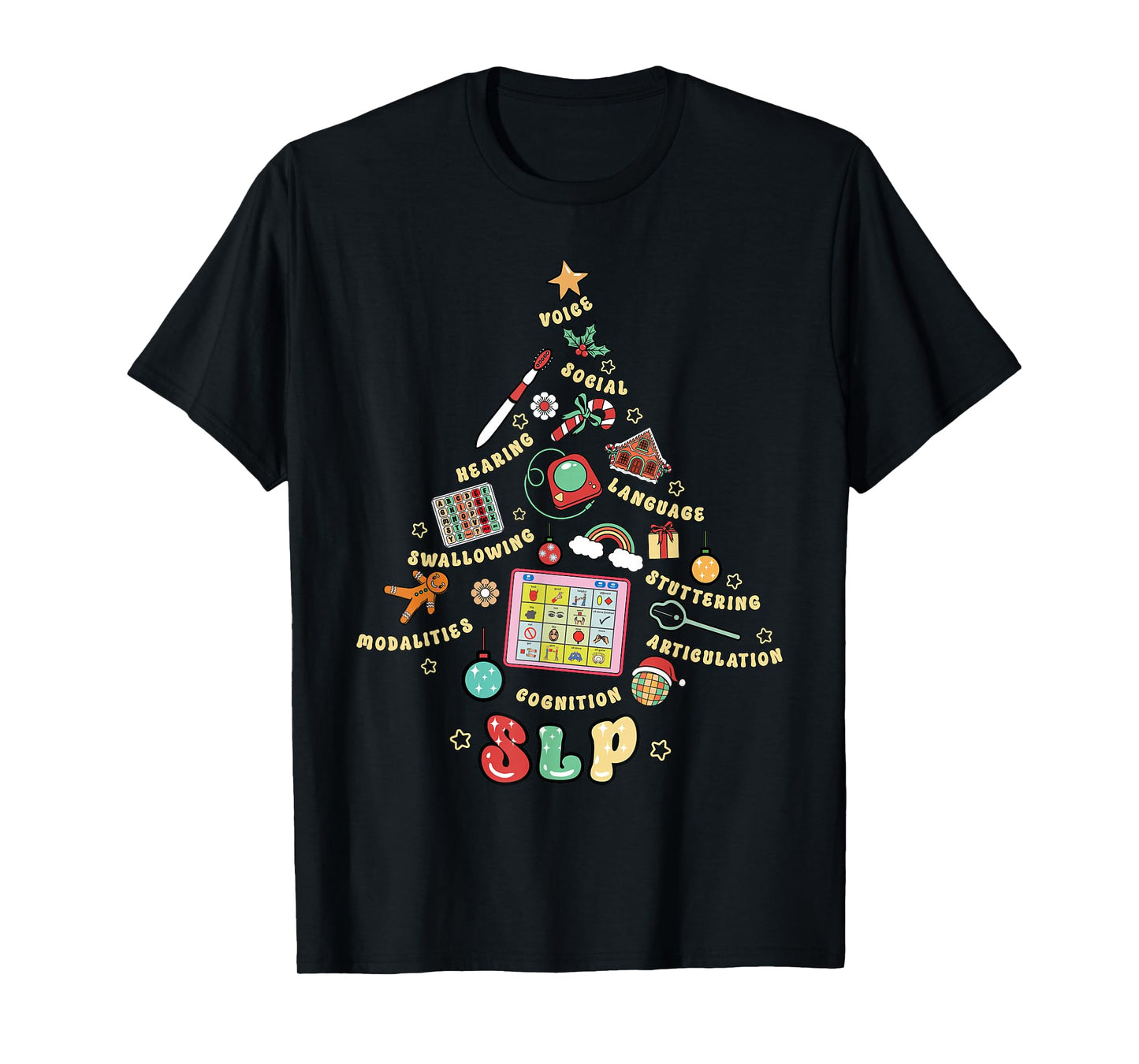 Christmas Tree SLP Speech Language Pathology Therapist Xmas T-Shirt