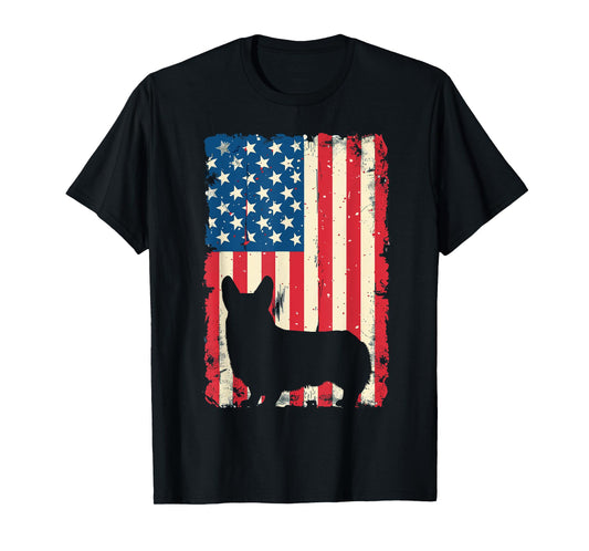 Patriotic Corgi Dog Lover 4th of July USA American Flag T-Shirt