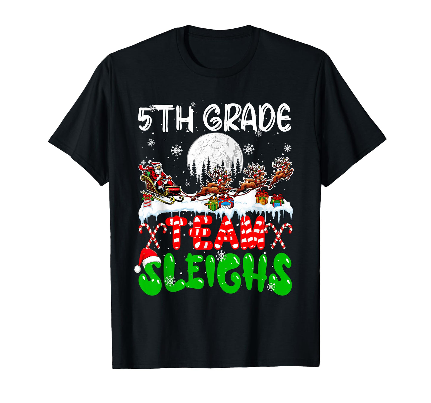 5th Grade Team Sleighs Xmas Teacher Santa Sleigh Reindeer T-Shirt