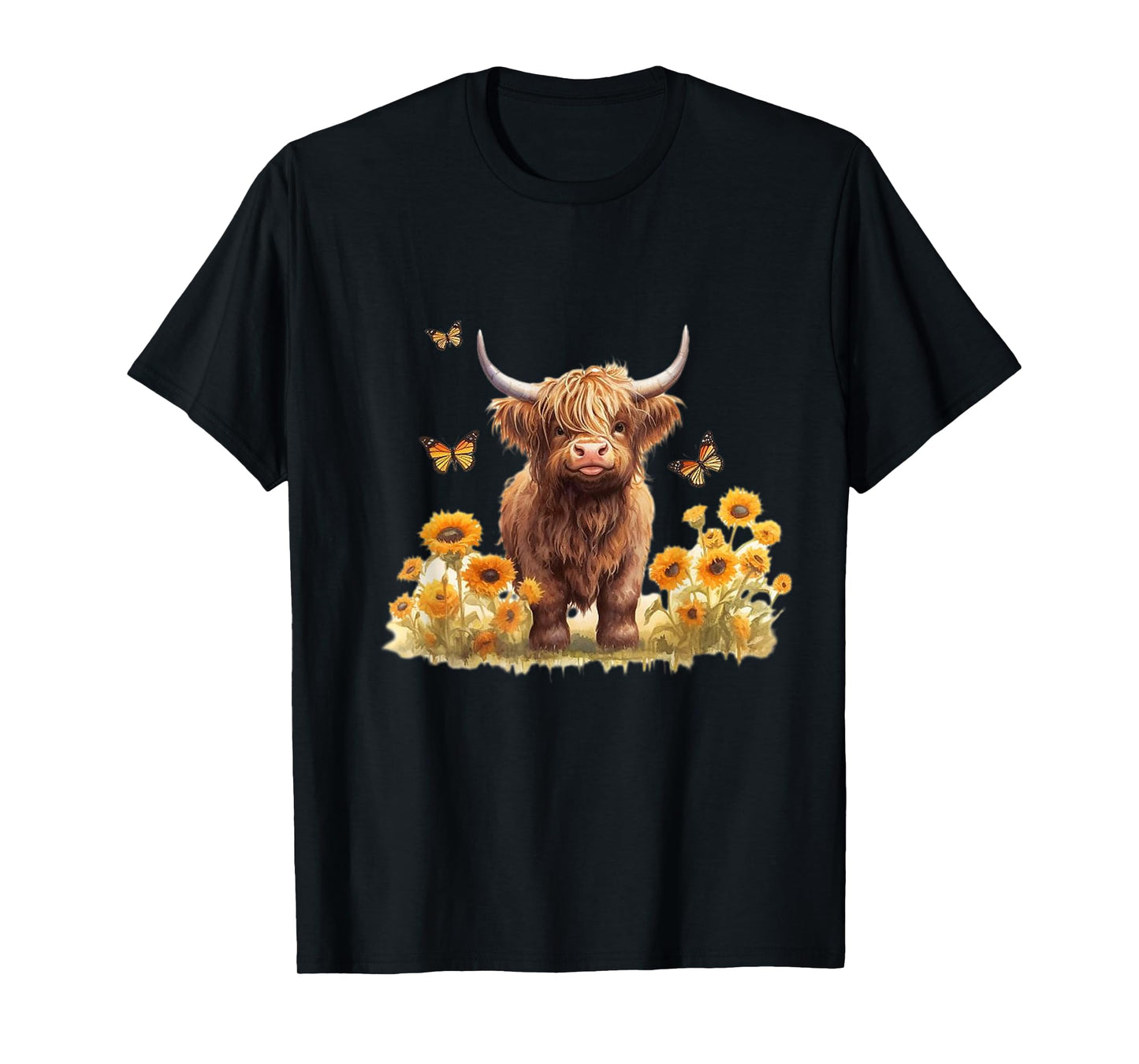 Cute Highland cow with sunflowers country Heifer Farm Farmer T-Shirt