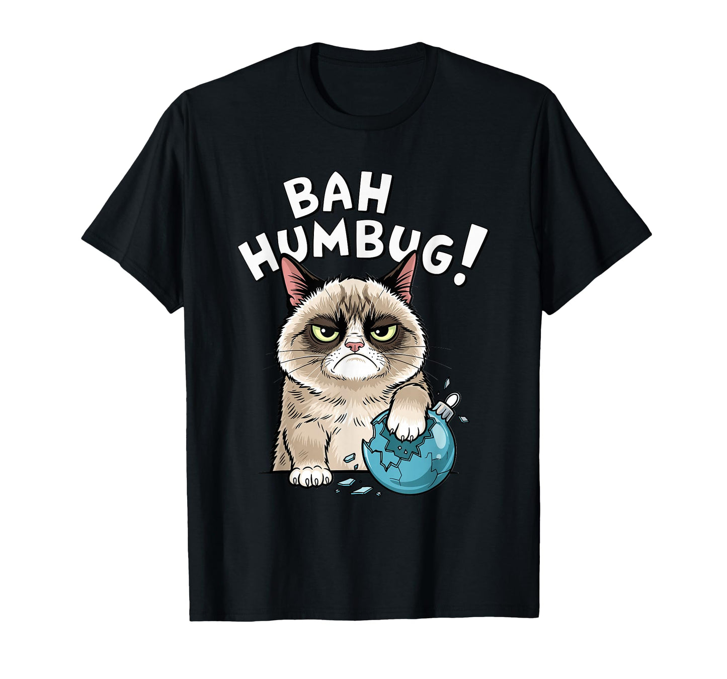 Bah Humbug Funny Bad Cat Christmas Hater Cat Lover Xmas T-Shirt