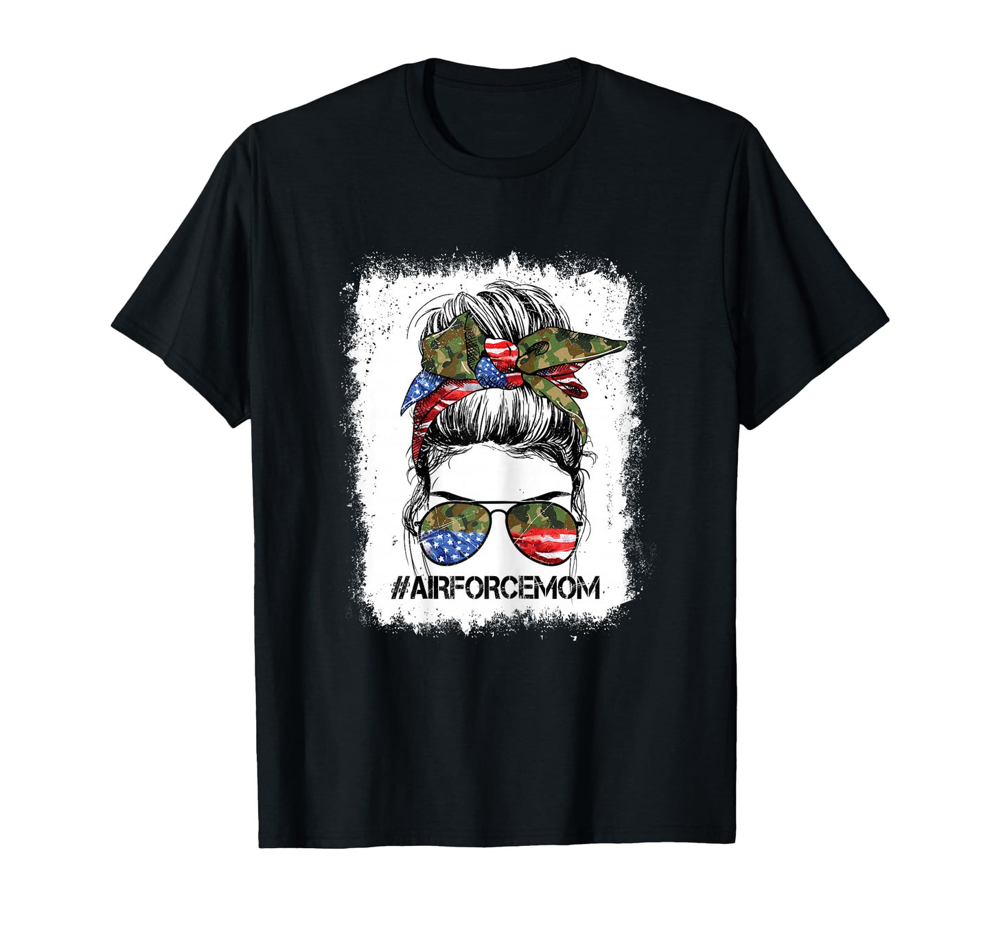 All American Airforce Mom Messy Bun US Flag 4th of July T-Shirt