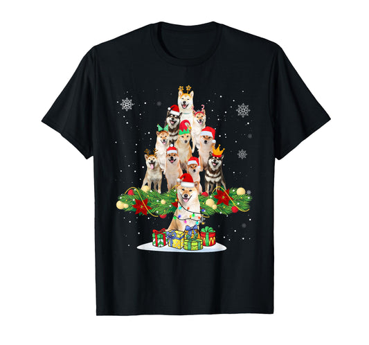 Ugly Sweater Christmas Tree Shiba Inu Dog Xmas Lights T-Shirt