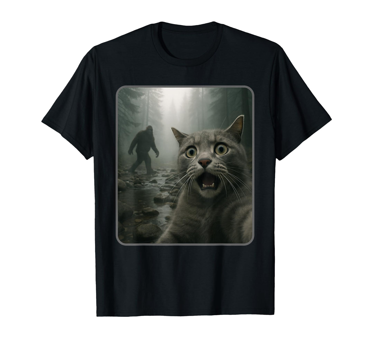 Funny Cat Selfie with Bigfoot Meme T-Shirt