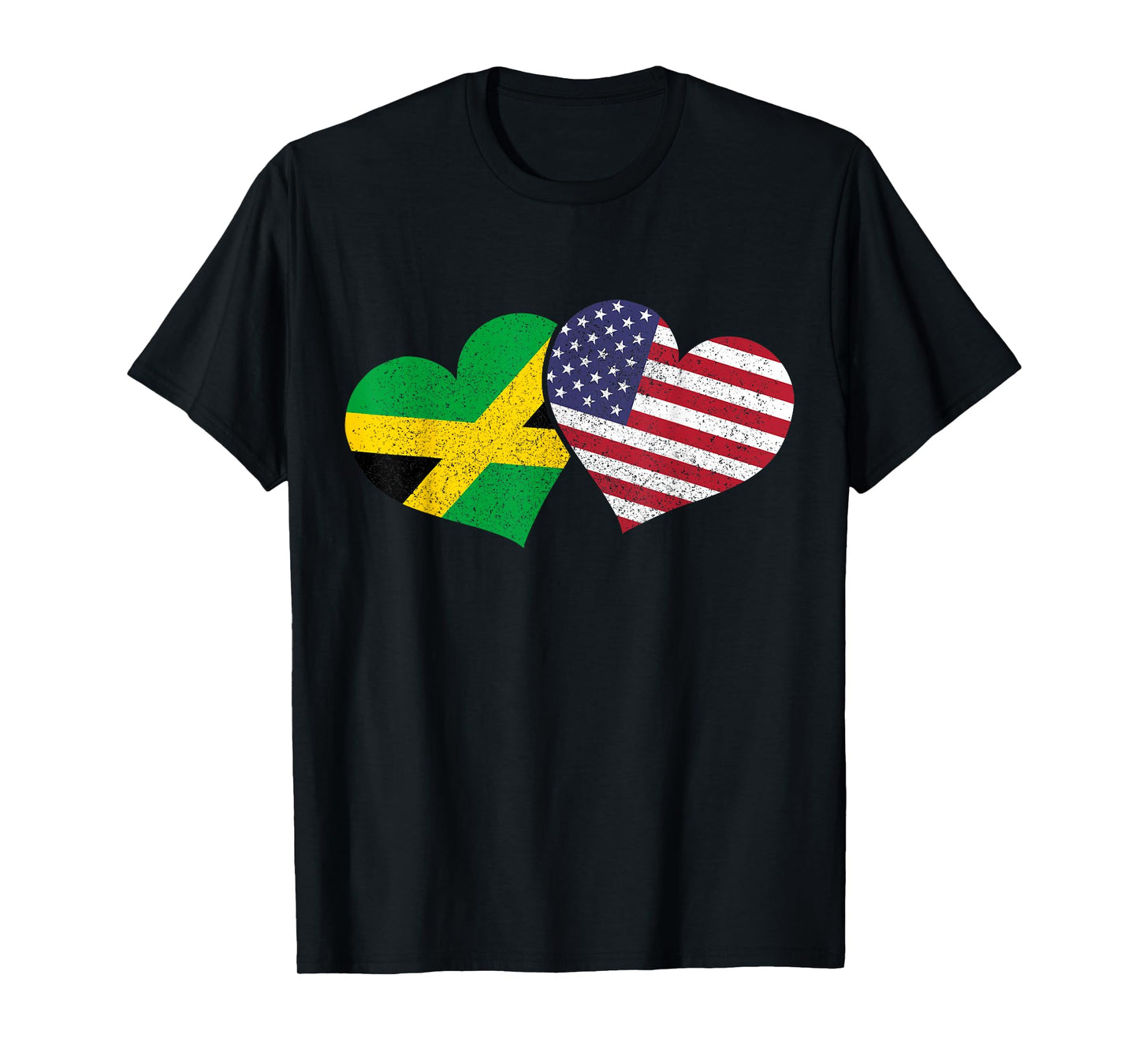 Jamaica Heart Jamaican Heritage USA American Flag Patriotic T-Shirt