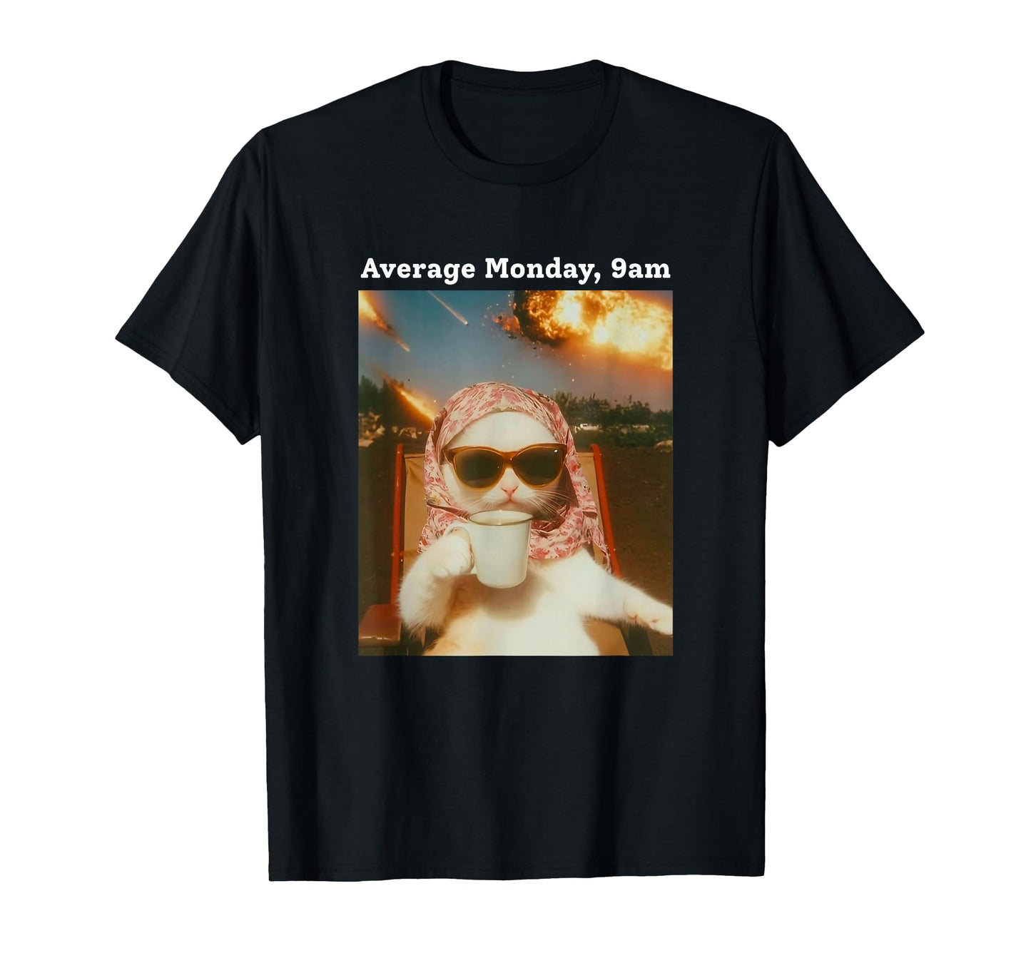 Cat Meme Average Monday 9AM Funny Sarcastic Back to Work Tee T-Shirt