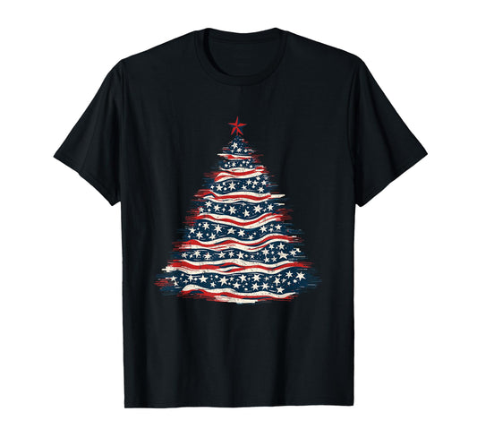 Patriotic American Flag Christmas Tree T-Shirt
