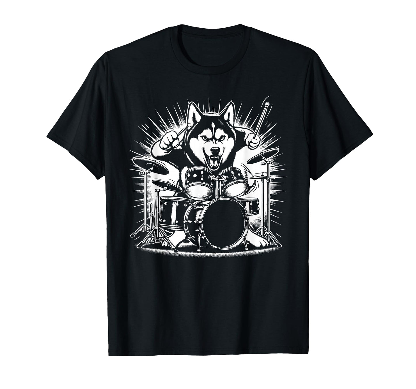 Drumming Husky Drummer Drums Music Rock Band T-Shirt